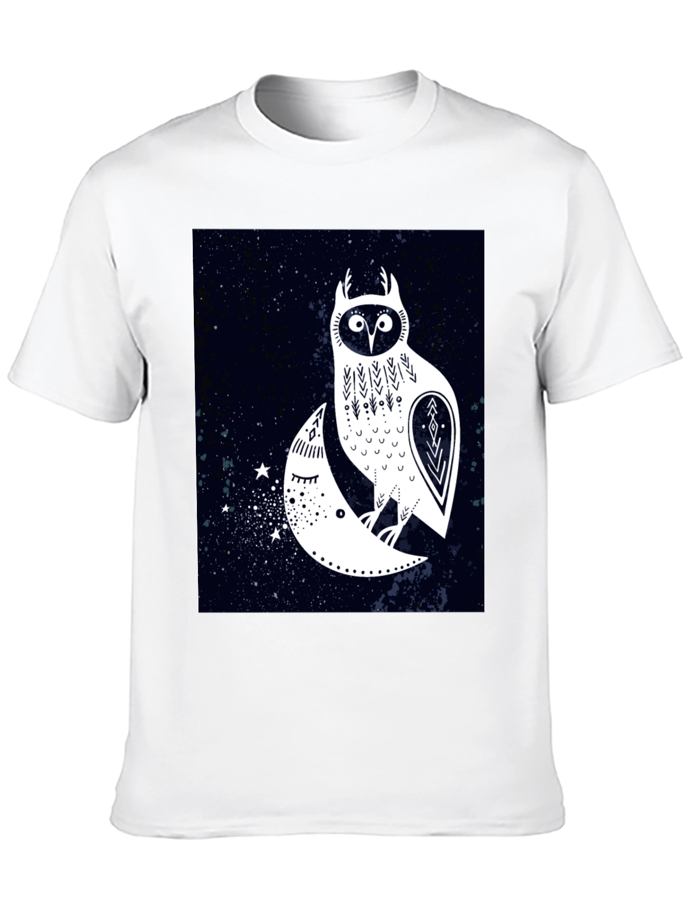 Owl and Moon Graphic Tee - Black Cotton T-Shirt