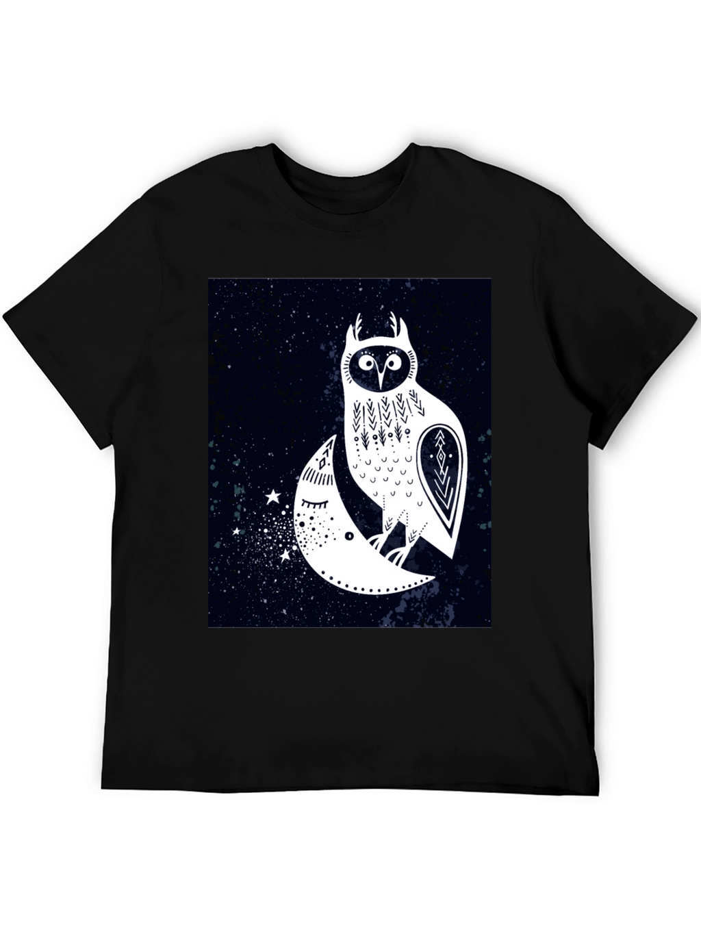 Owl and Moon Graphic Tee - Black Cotton T-Shirt
