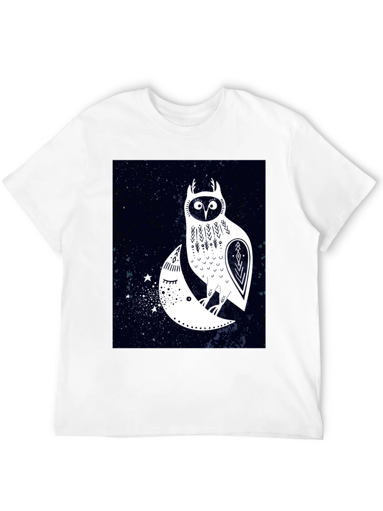 Owl and Moon Graphic Tee - Black Cotton T-Shirt