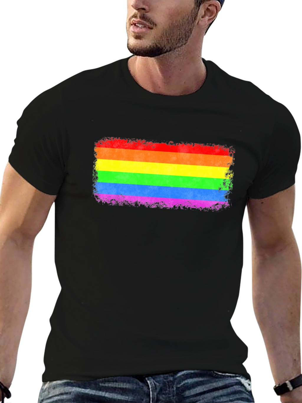 LGBT Pride Rainbow Flag Graphic Tee - Black T-Shirt