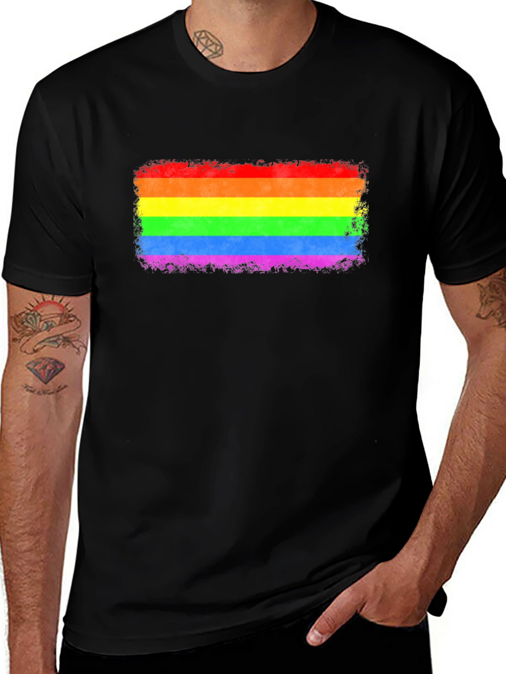 LGBT Pride Rainbow Flag Graphic Tee - Black T-Shirt