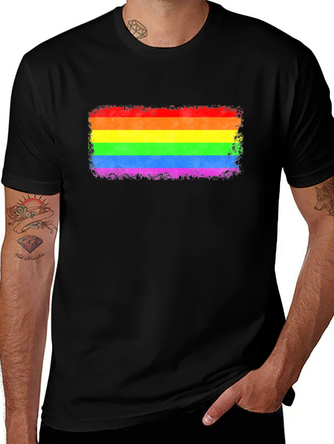LGBT Pride Rainbow Flag Graphic Tee - Black T-Shirt