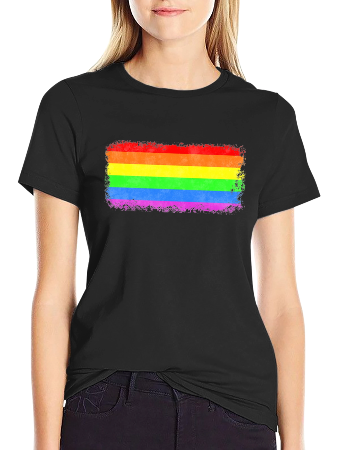 LGBT Pride Rainbow Flag Graphic Tee - Black T-Shirt