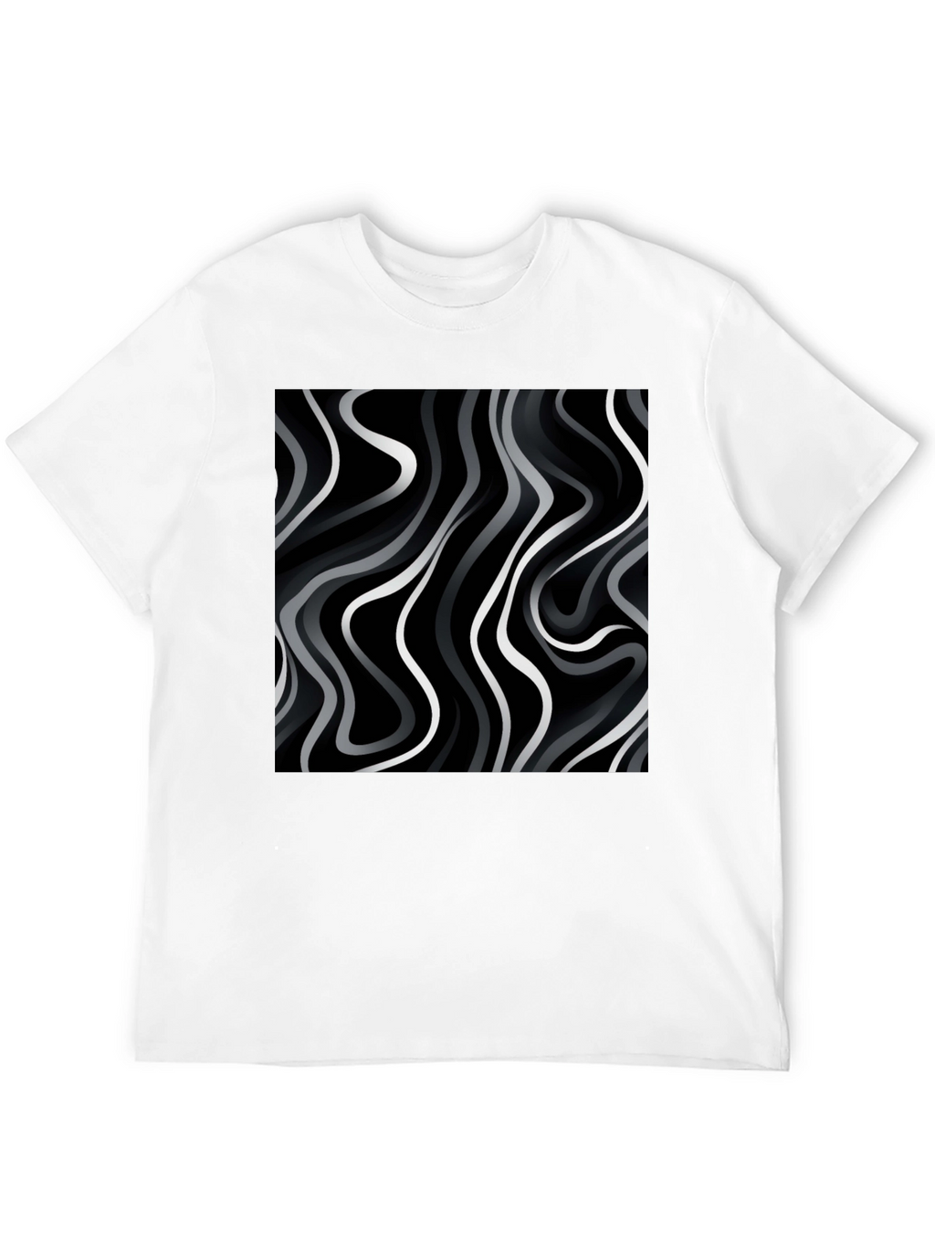 Abstract Wave Print Black T-Shirt