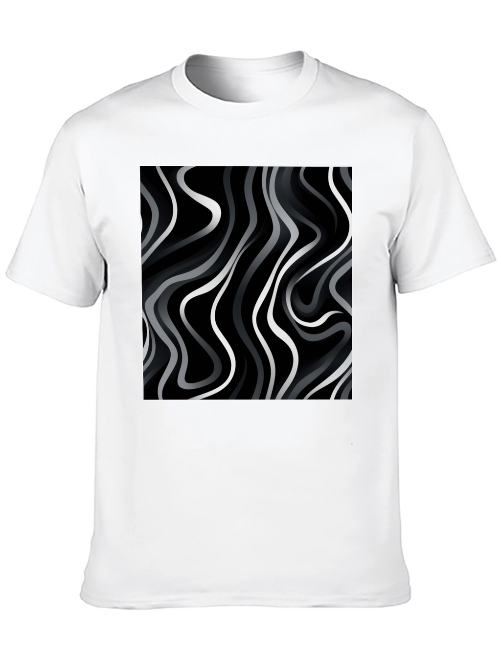 Abstract Wave Print Black T-Shirt