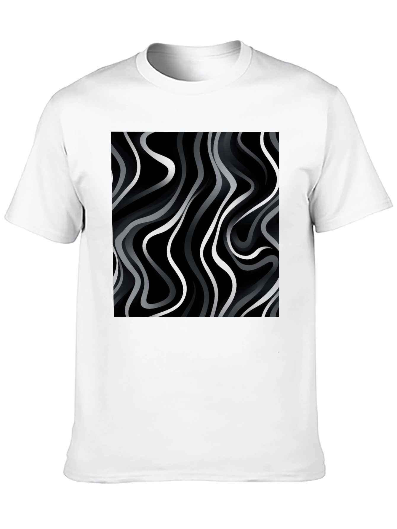 Abstract Wave Print Black T-Shirt