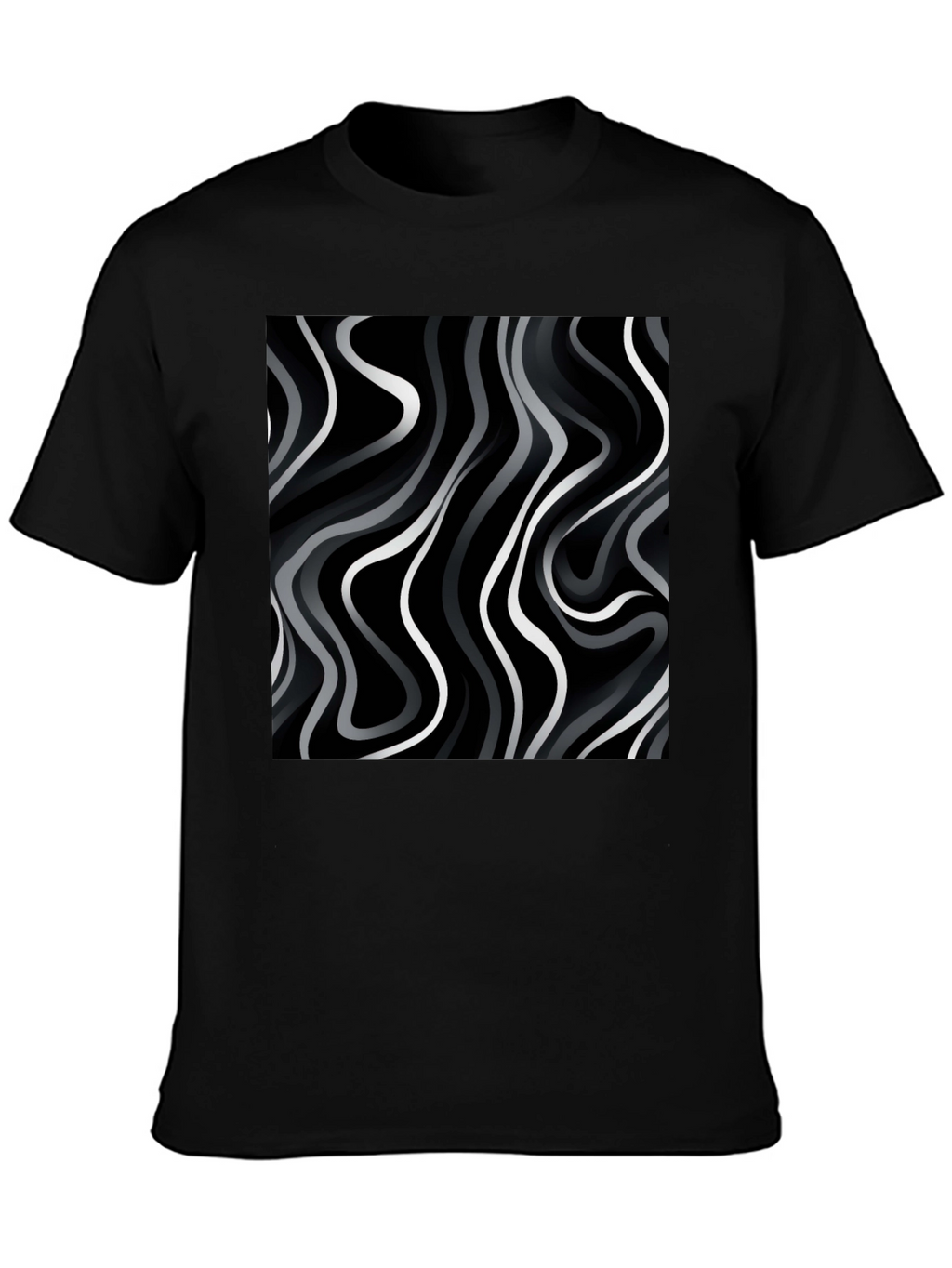 Abstract Wave Print Black T-Shirt