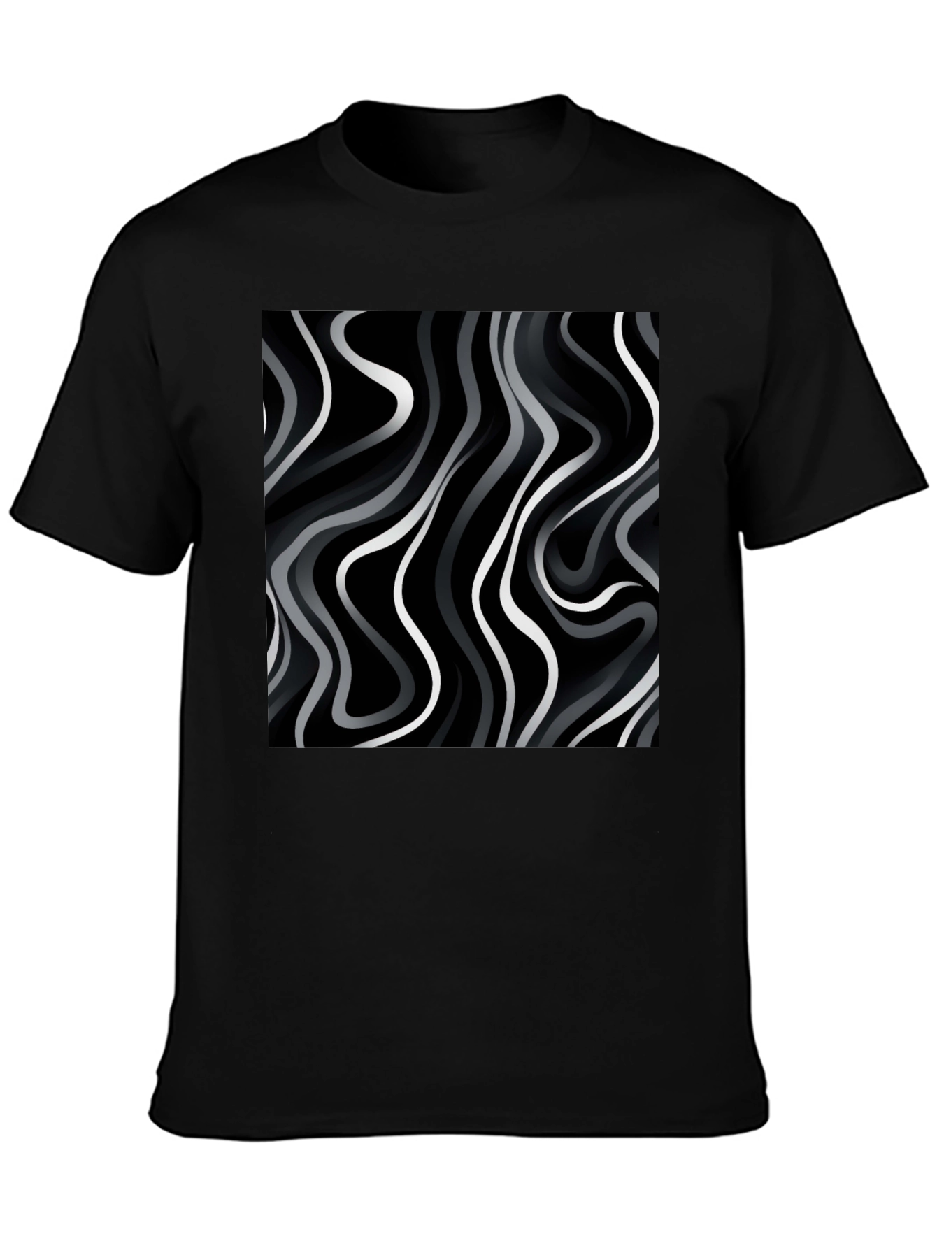 Abstract Wave Print Black T-Shirt