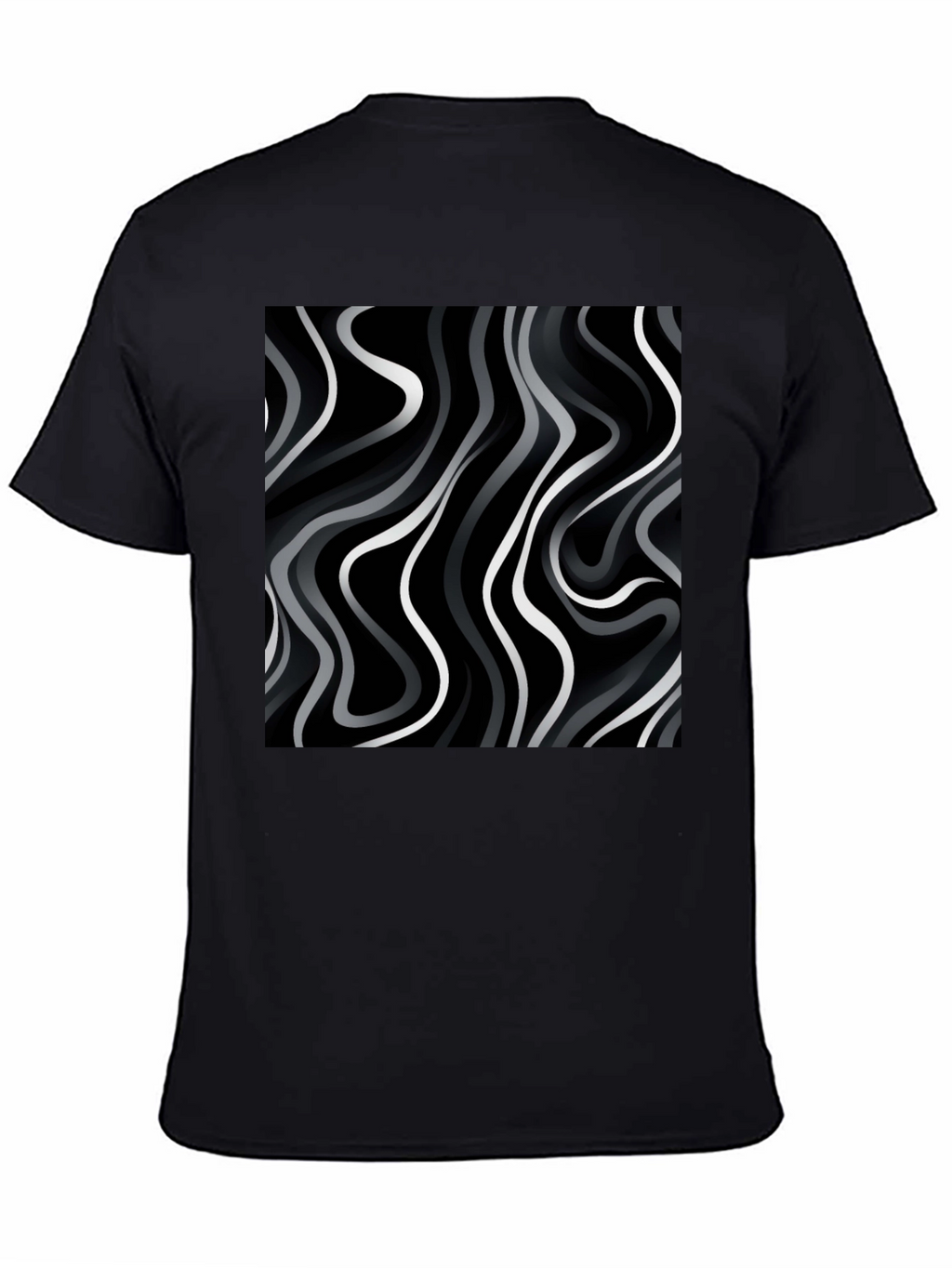 Abstract Wave Print Black T-Shirt