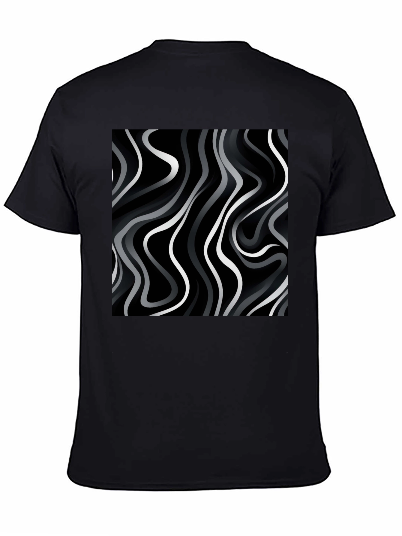 Abstract Wave Print Black T-Shirt