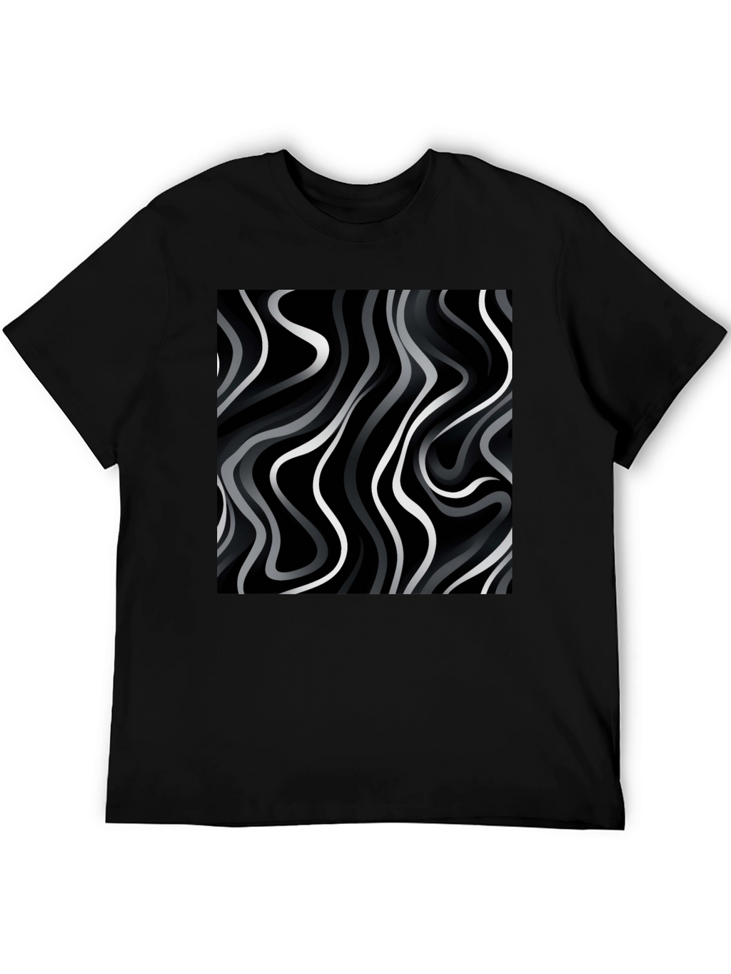 Abstract Wave Print Black T-Shirt
