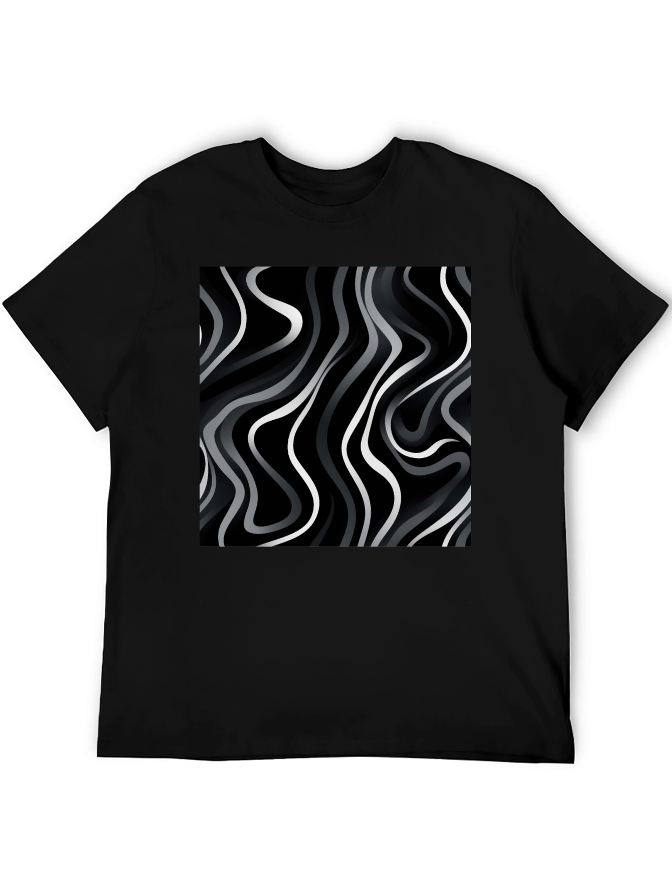 Abstract Wave Print Black T-Shirt