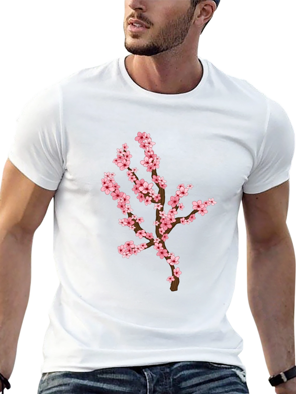 Blossom Branch Graphic Tee - Casual Black T-Shirt