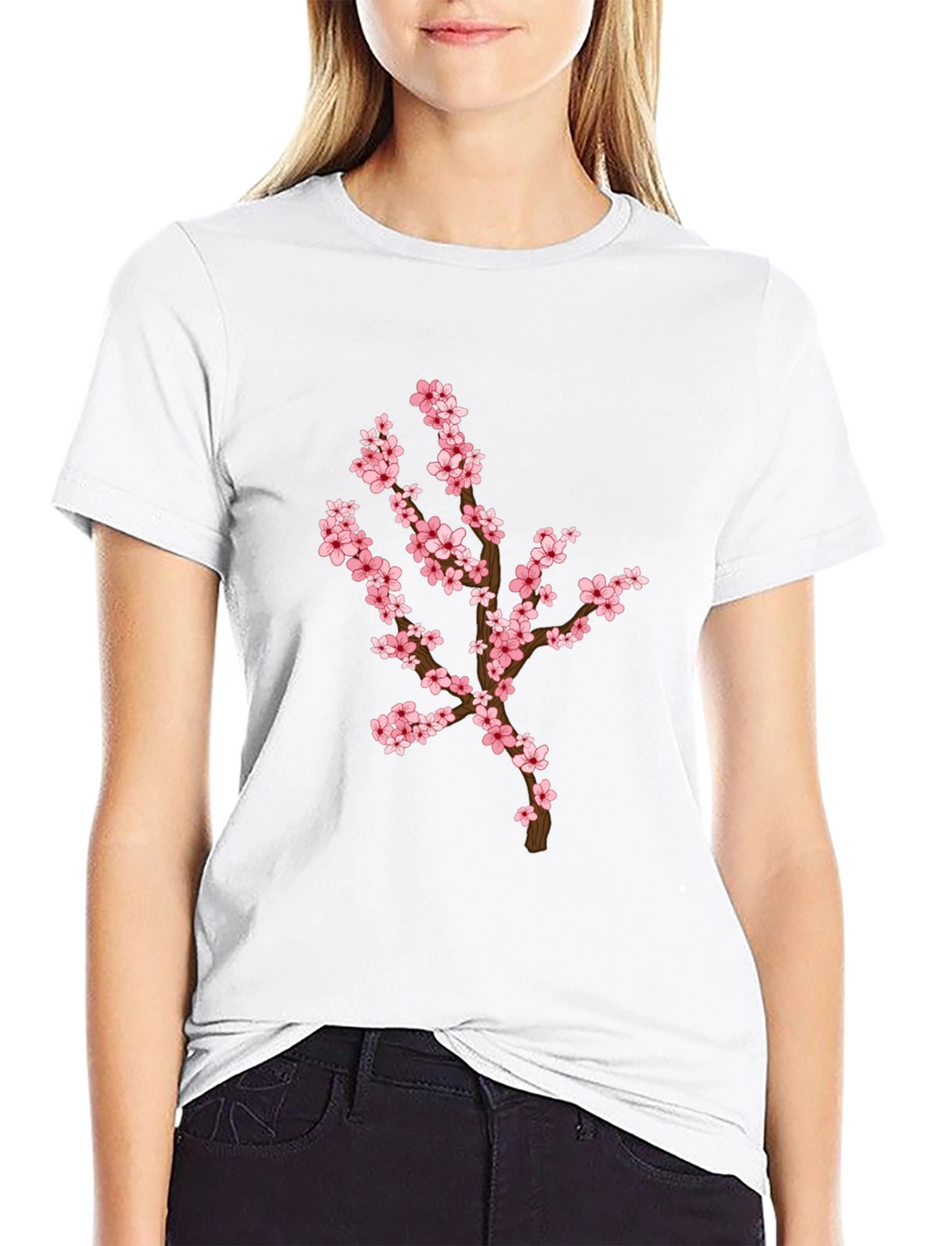 Blossom Branch Graphic Tee - Casual Black T-Shirt