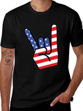 American Flag Rock On Gesture Graphic T-Shirt