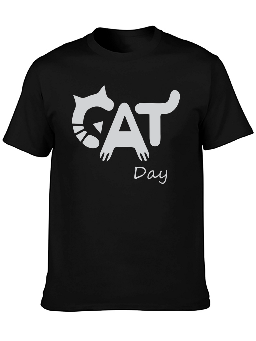 Cat Day Graphic T-Shirt - Black Crew Neck Tee