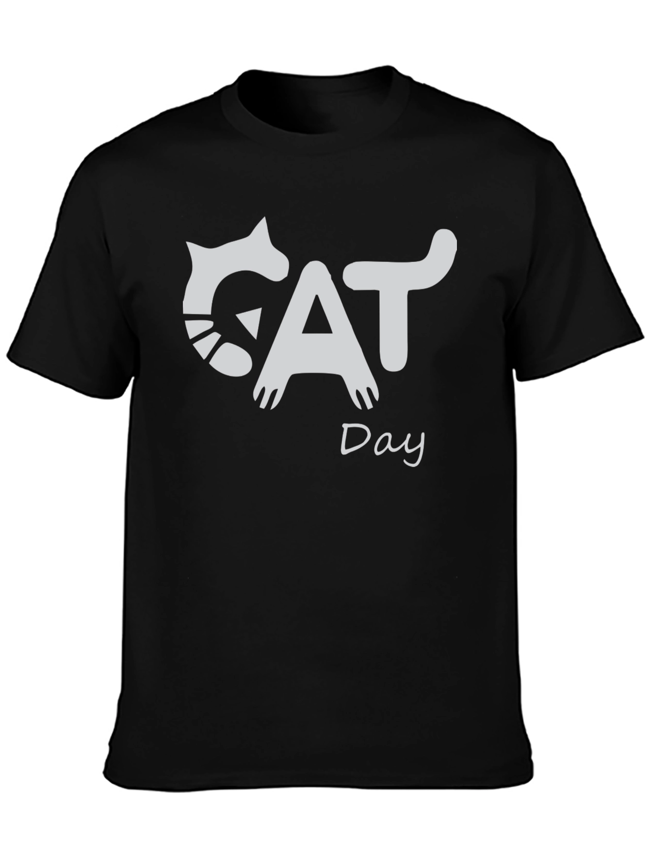 Cat Day Graphic T-Shirt - Black Crew Neck Tee