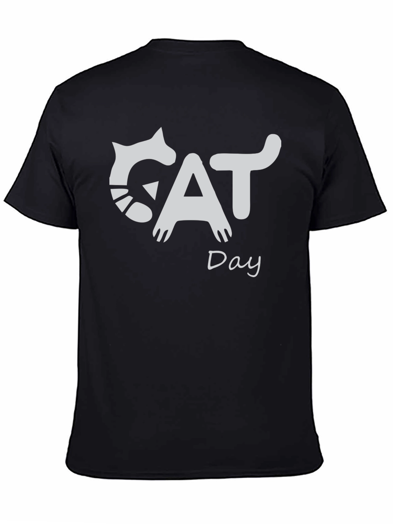 Cat Day Graphic T-Shirt - Black Crew Neck Tee