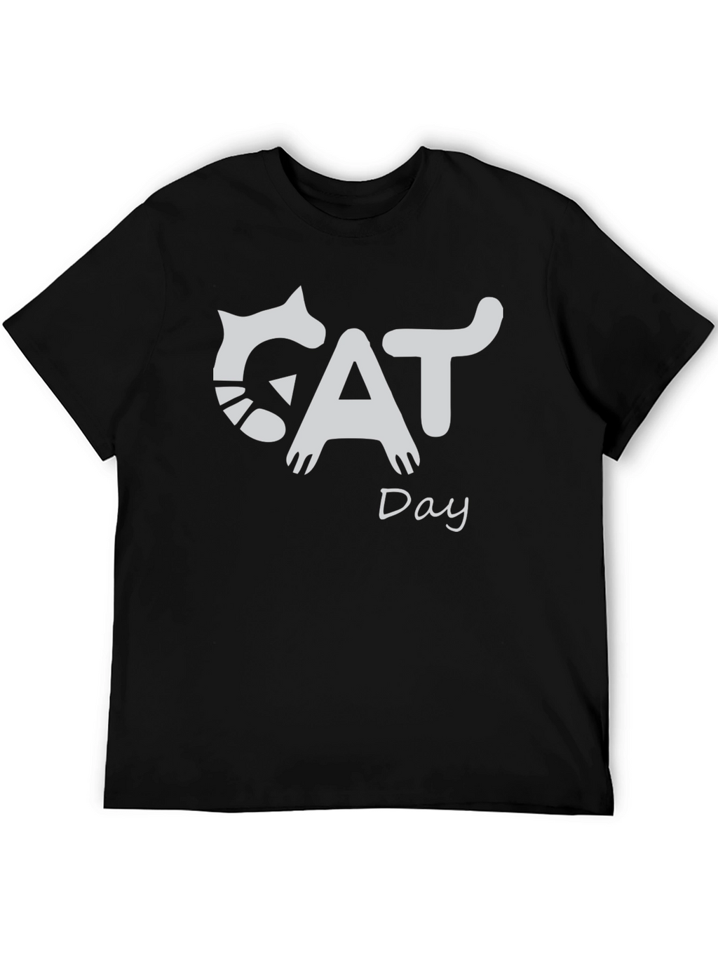 Cat Day Graphic T-Shirt - Black Crew Neck Tee