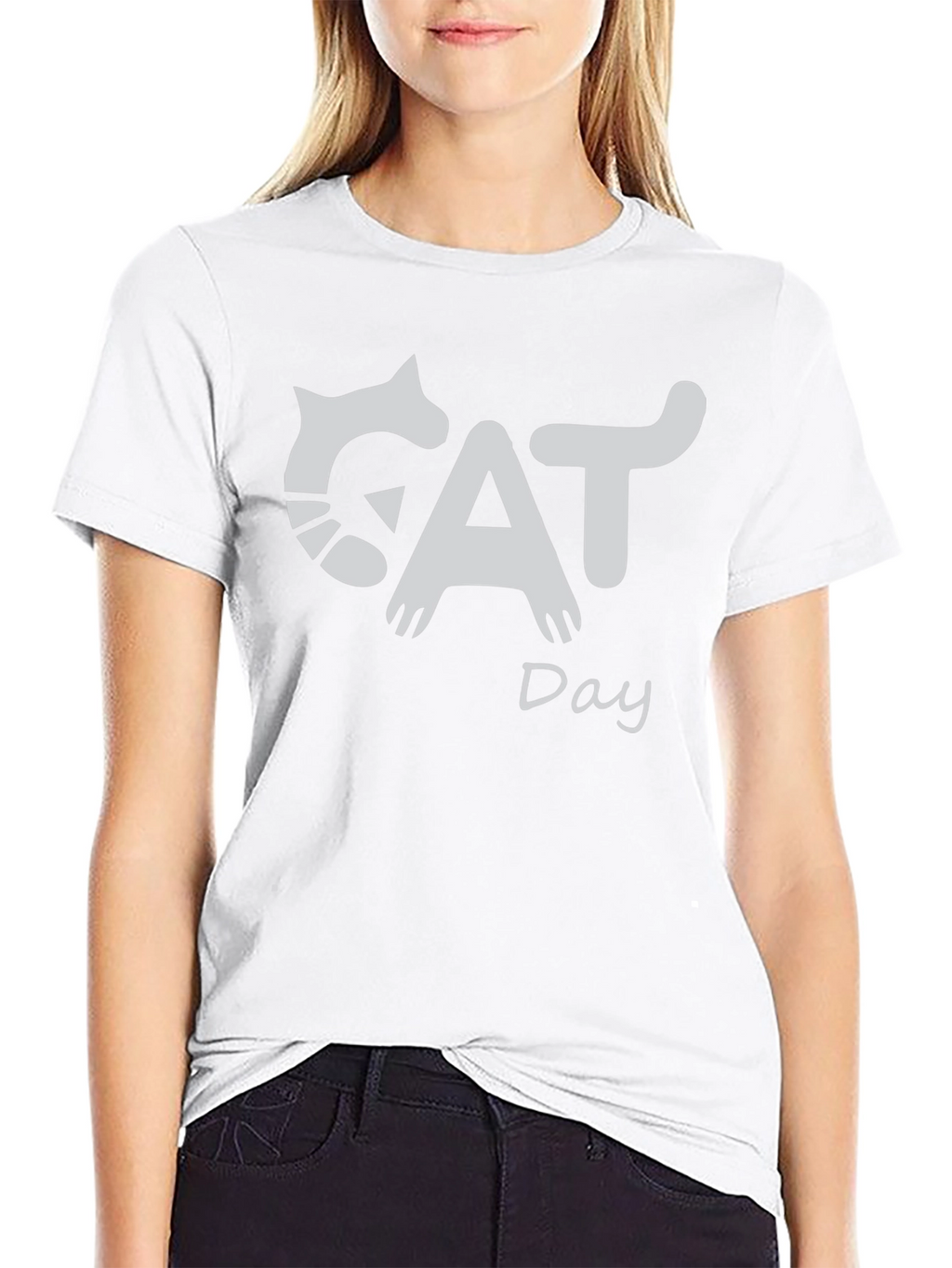 Cat Day Graphic T-Shirt - Black Crew Neck Tee