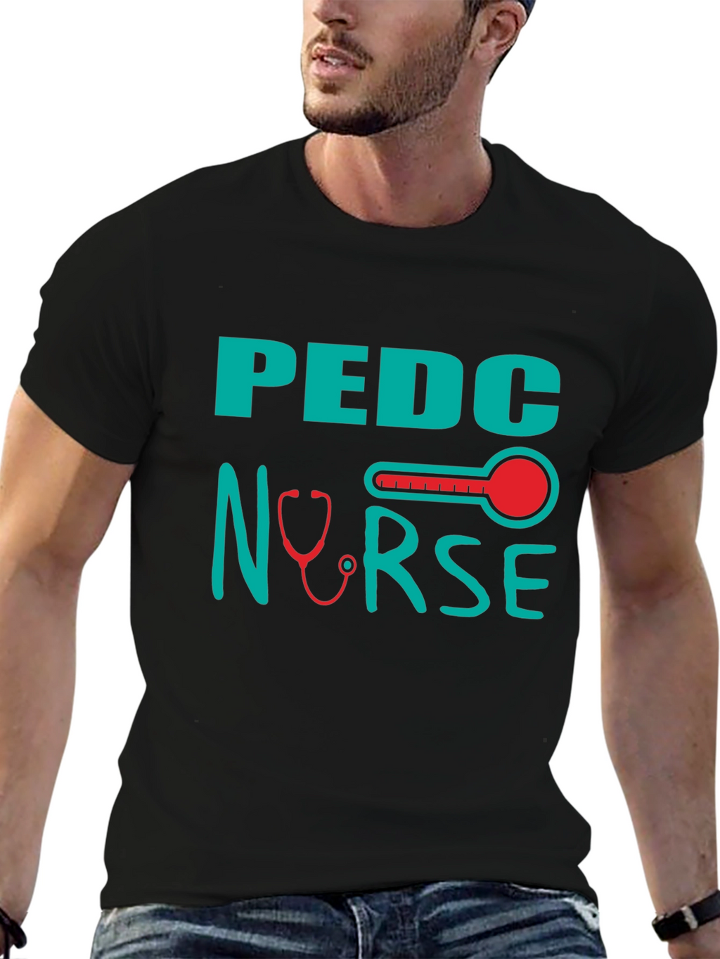 Pediatric Nurse T-Shirt - Stethoscope & Thermometer Design