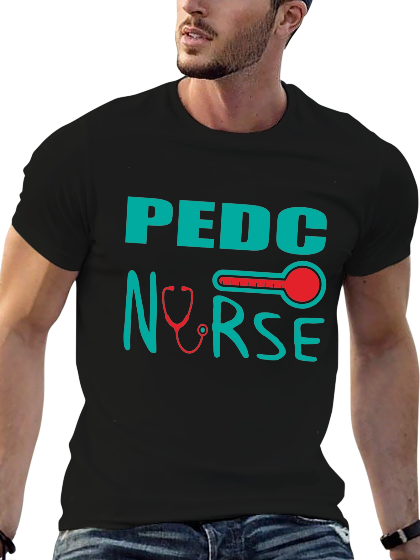 Pediatric Nurse T-Shirt - Stethoscope & Thermometer Design