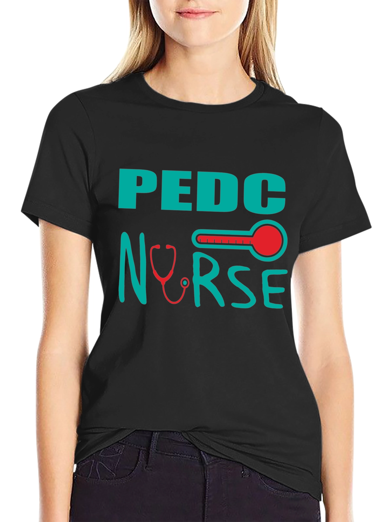 Pediatric Nurse T-Shirt - Stethoscope & Thermometer Design