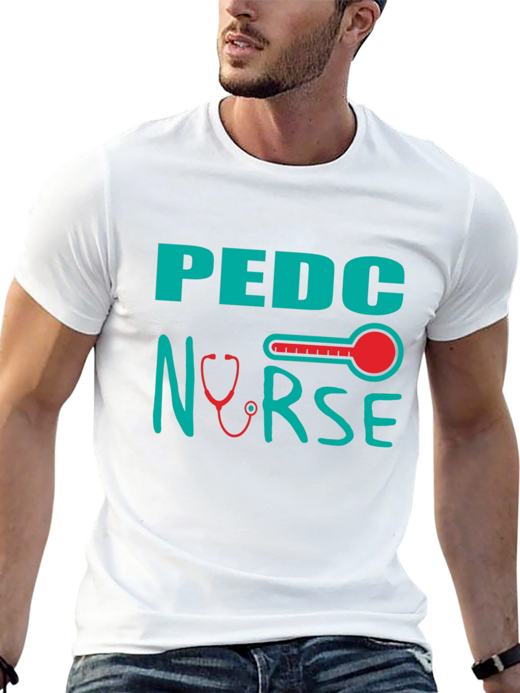 Pediatric Nurse T-Shirt - Stethoscope & Thermometer Design