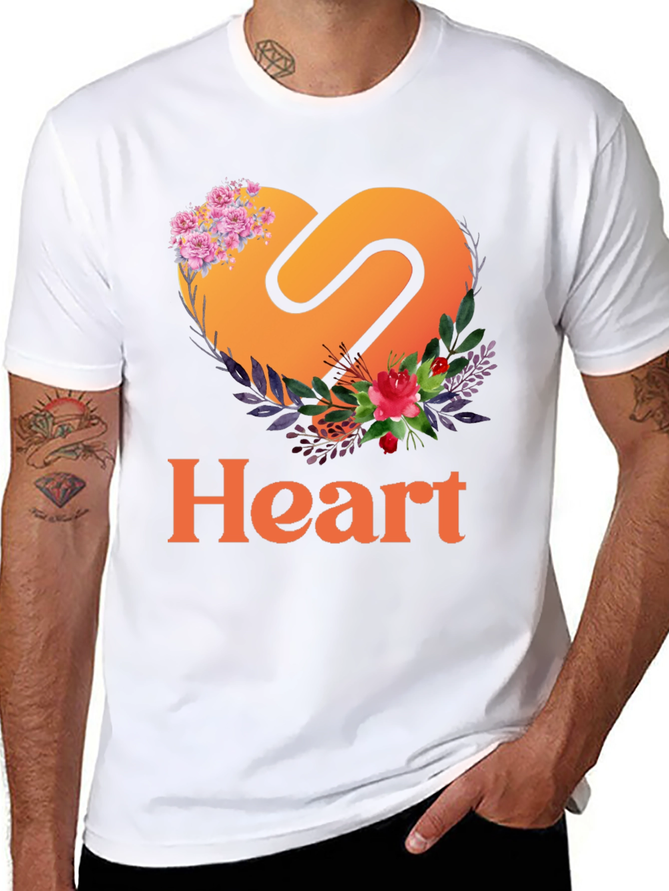 Floral Heart Graphic Black T-Shirt