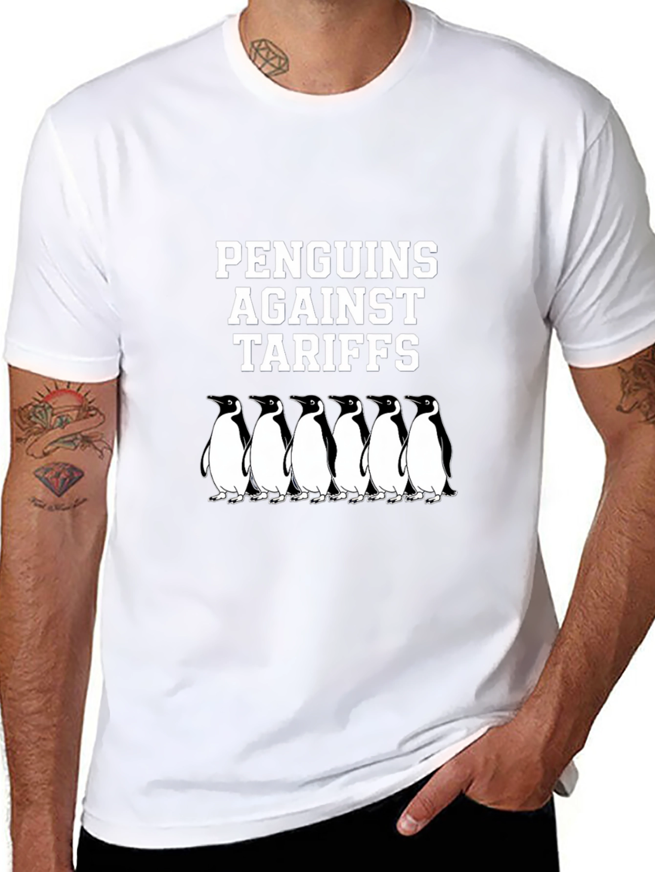 Penguins Against Tariffs Graphic T-Shirt