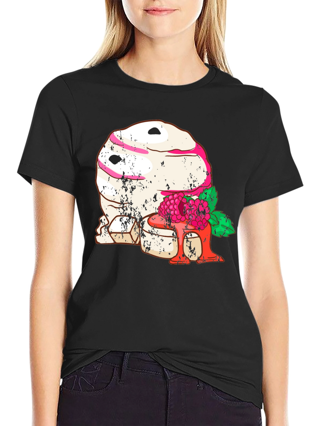 Mummy Raspberry Graphic Tee - Black Cotton T-Shirt