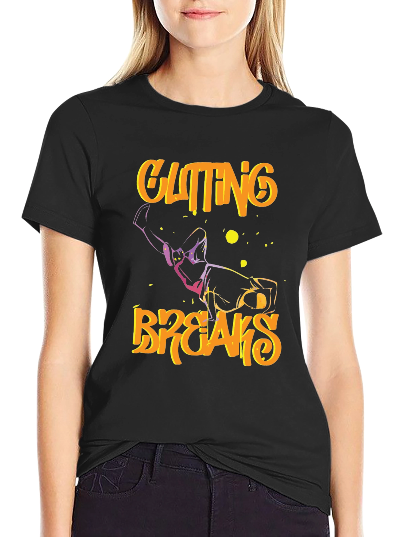 Cutting Breaks Graphic Print Black T-Shirt