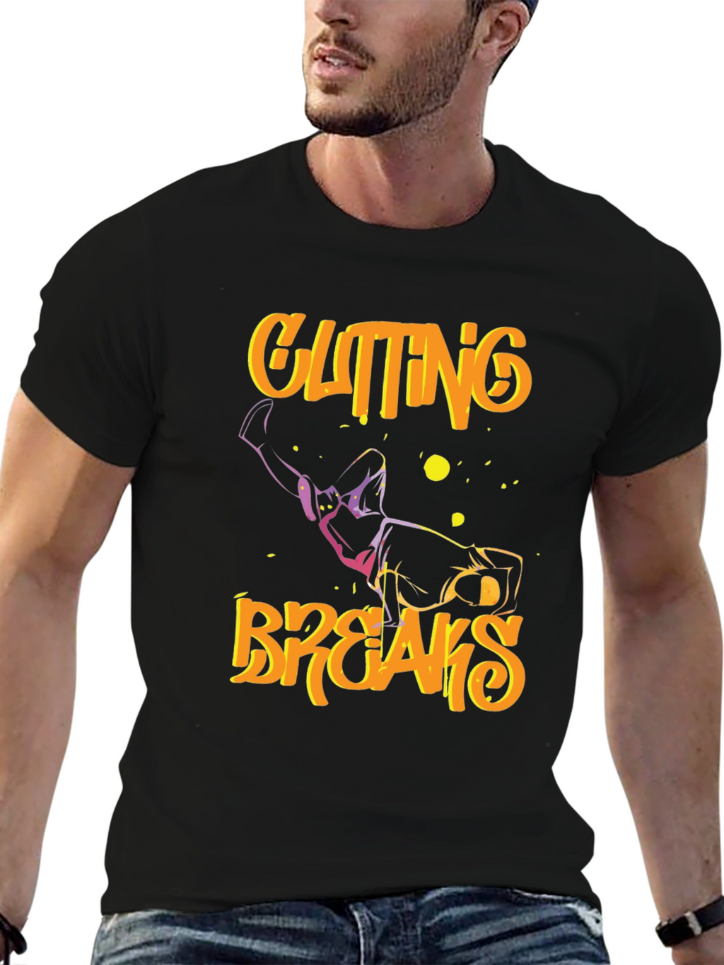 Cutting Breaks Graphic Print Black T-Shirt