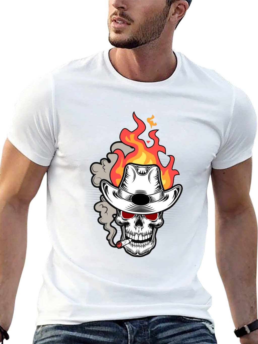 Flaming Skull Cowboy T-Shirt