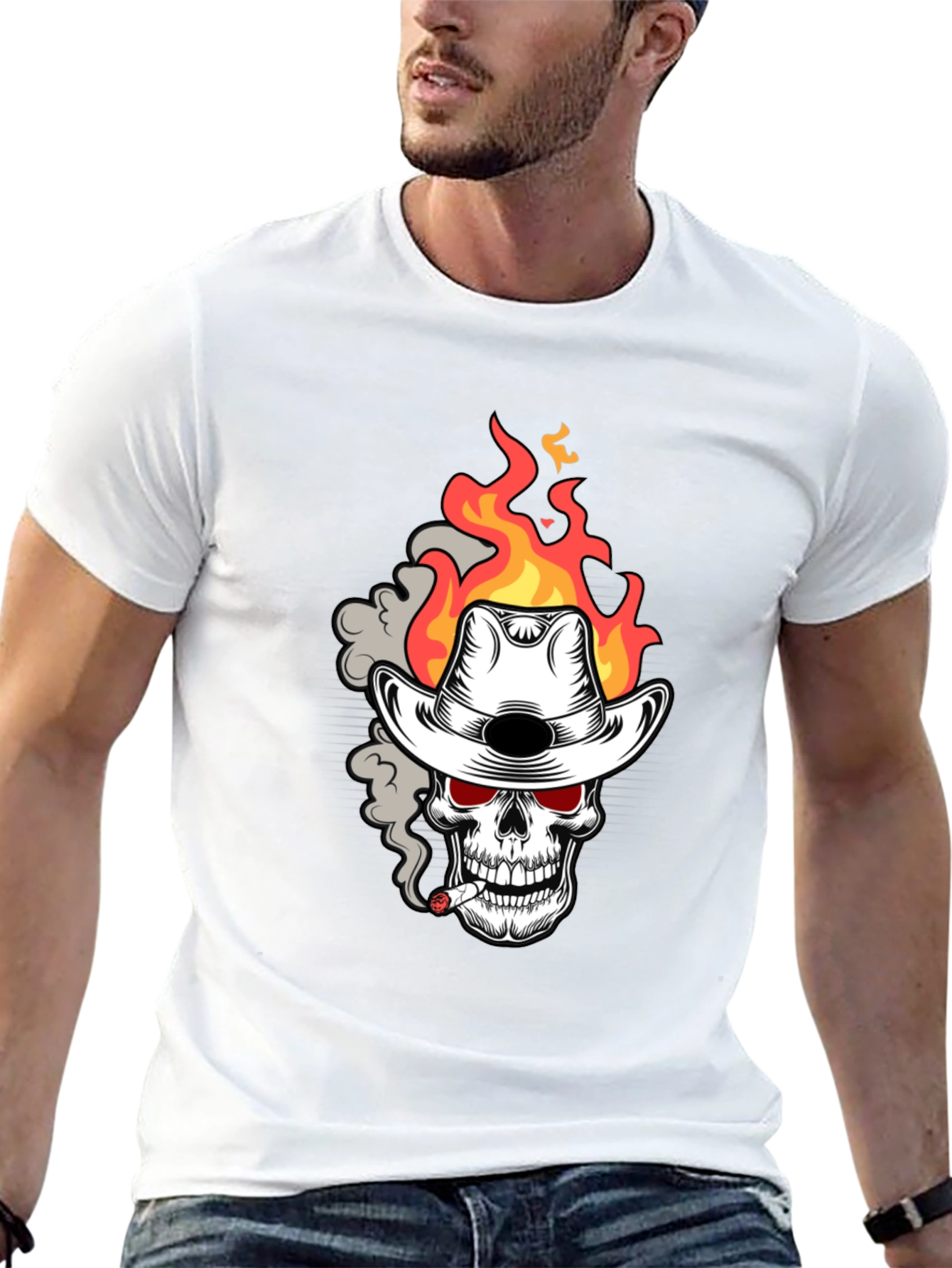 Flaming Skull Cowboy T-Shirt