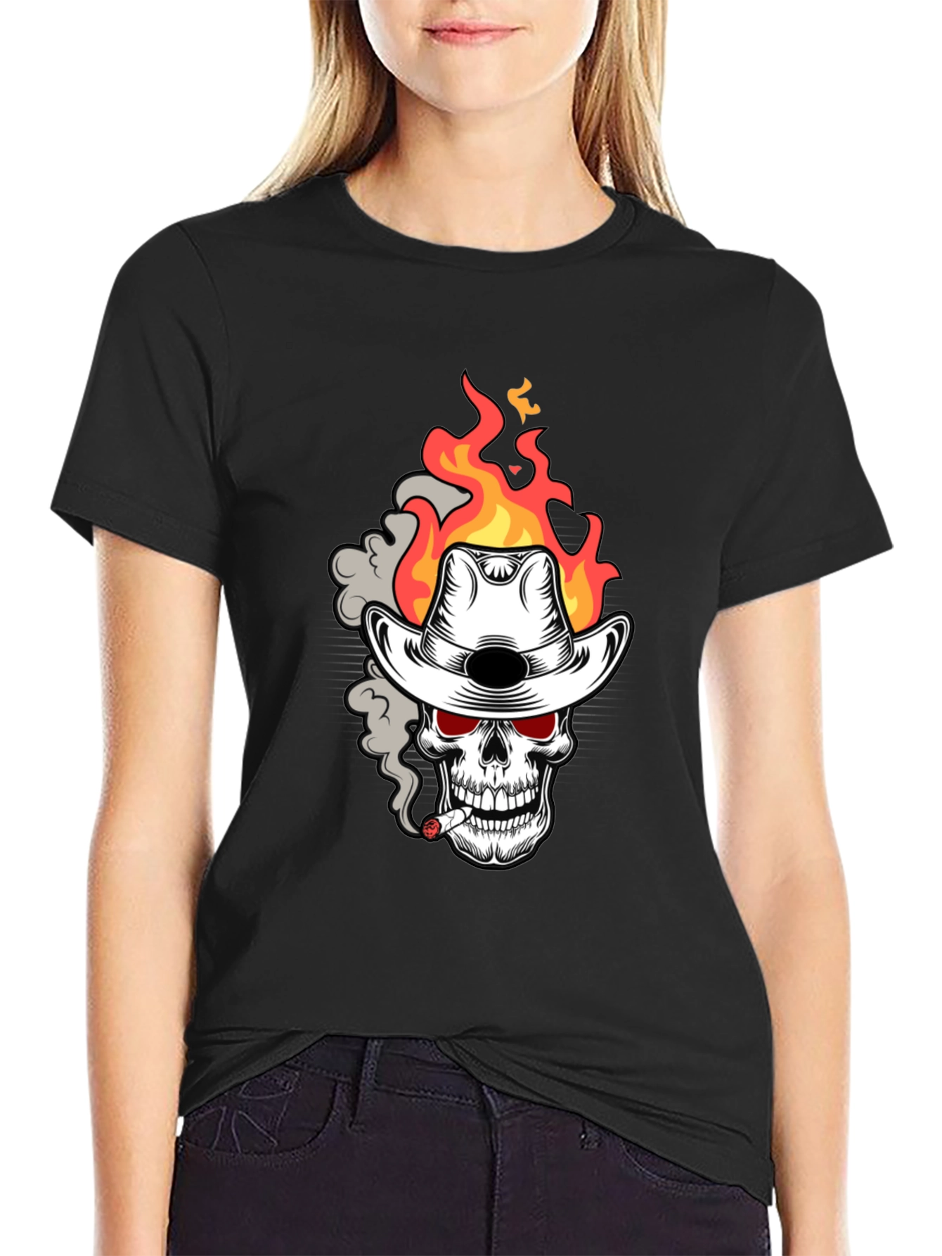 Flaming Skull Cowboy T-Shirt