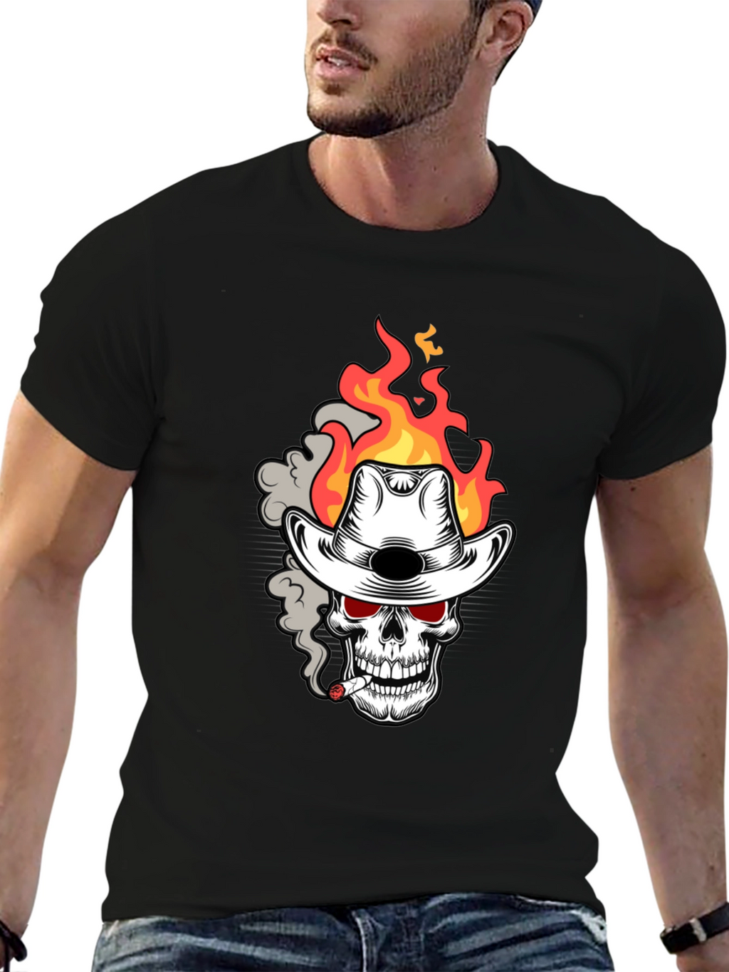 Flaming Skull Cowboy T-Shirt