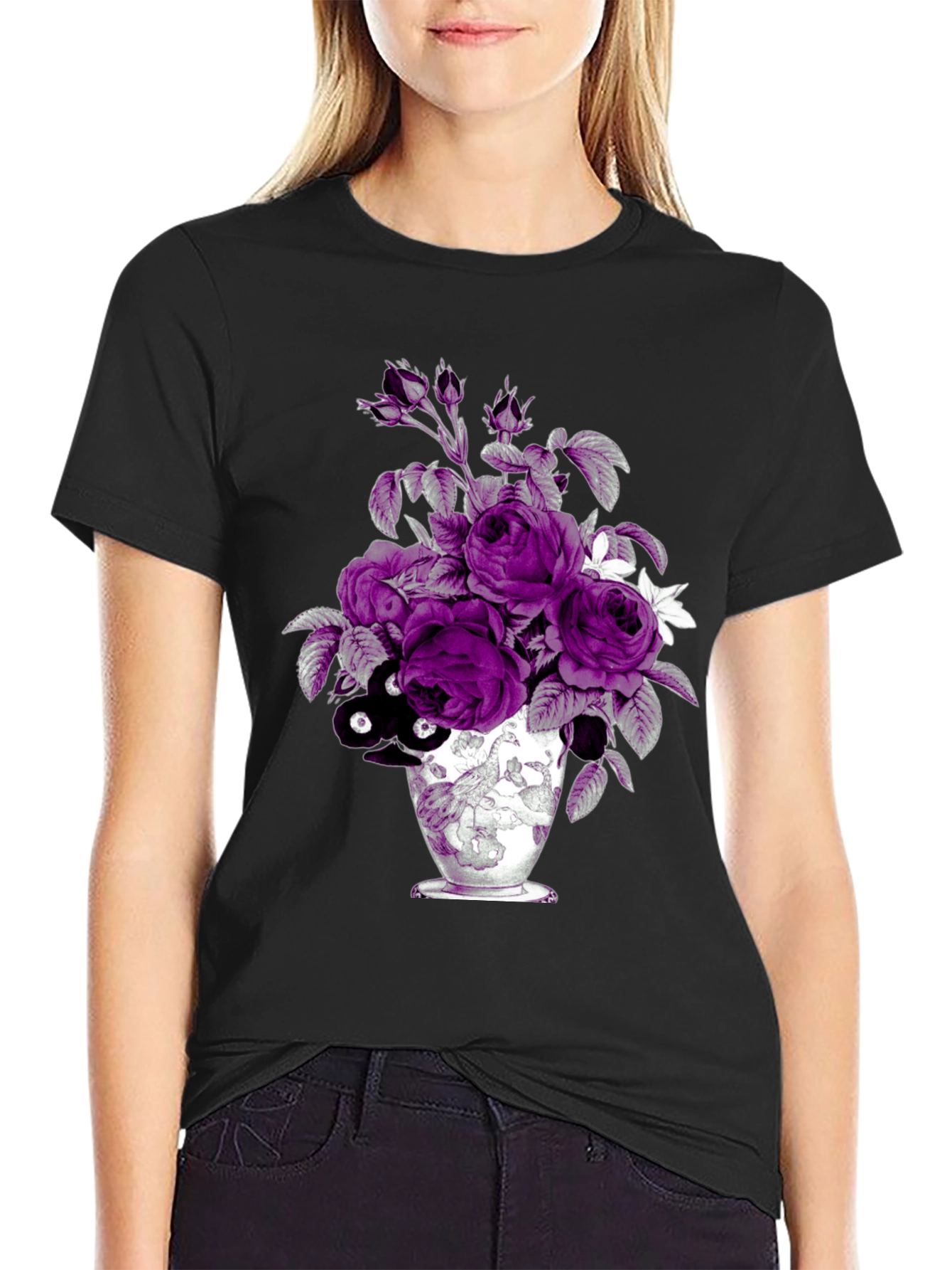 Floral Vase Graphic Tee - Unique Design
