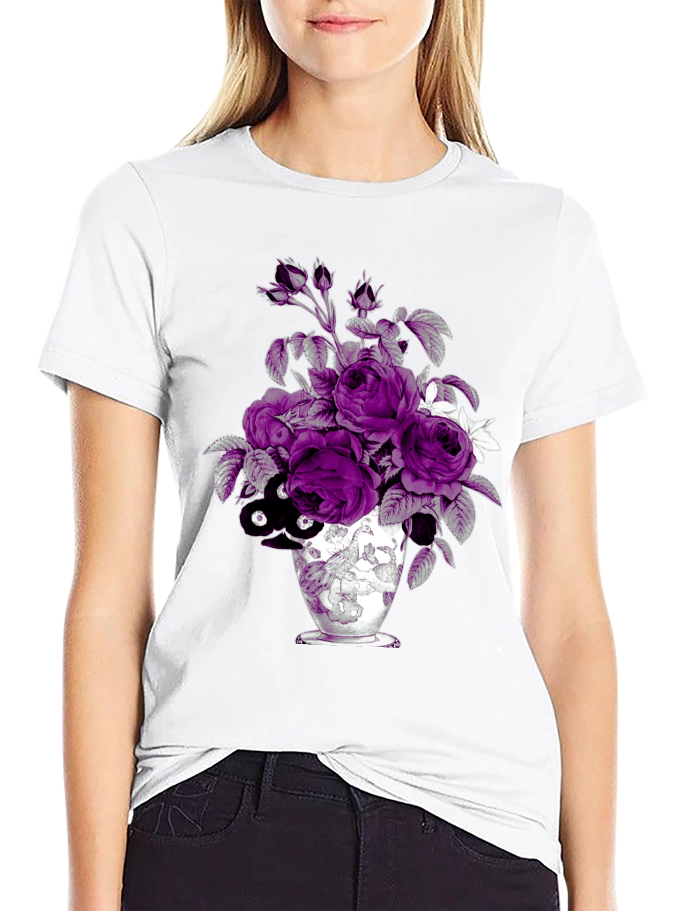 Floral Vase Graphic Tee - Unique Design