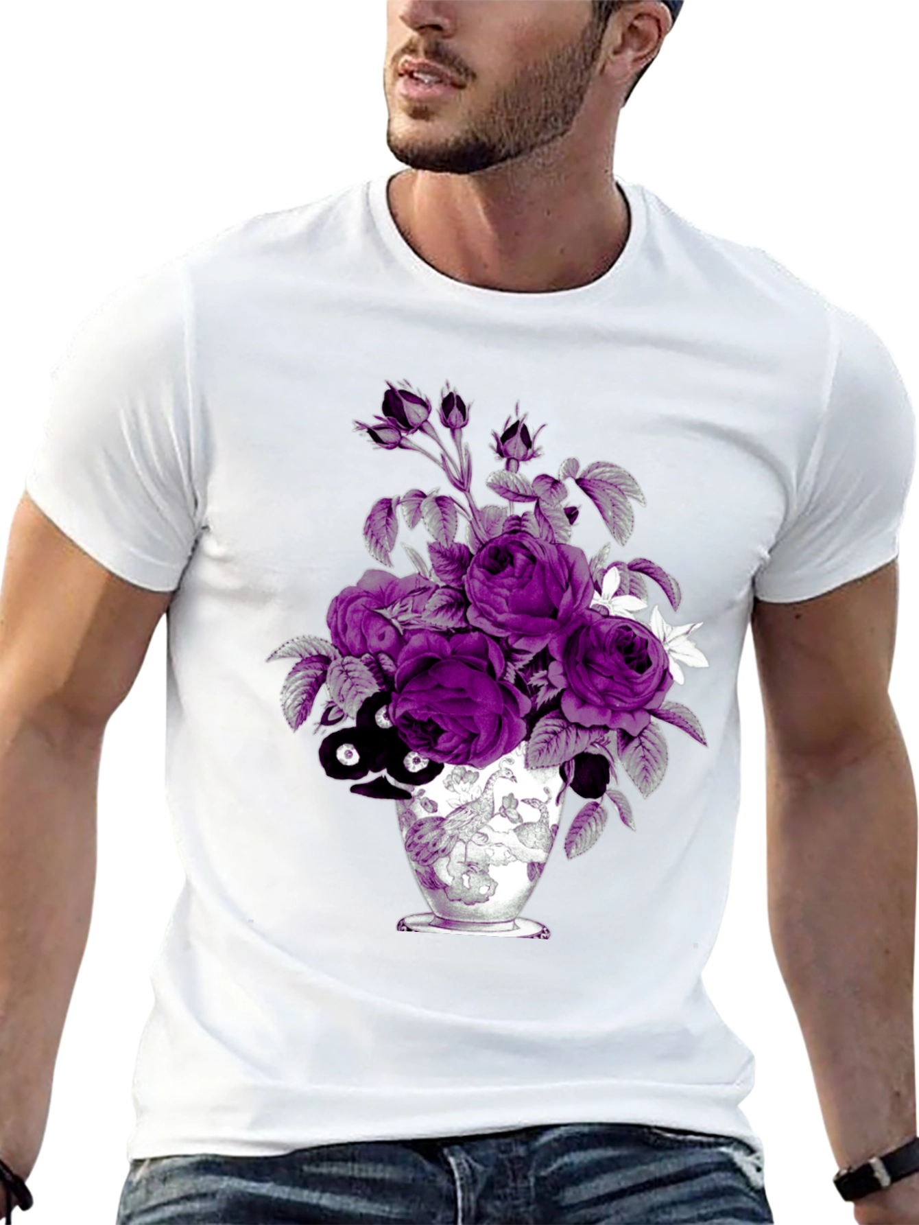 Floral Vase Graphic Tee - Unique Design