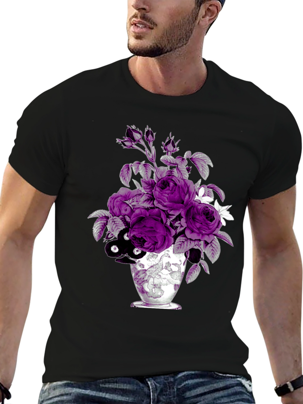 Floral Vase Graphic Tee - Unique Design