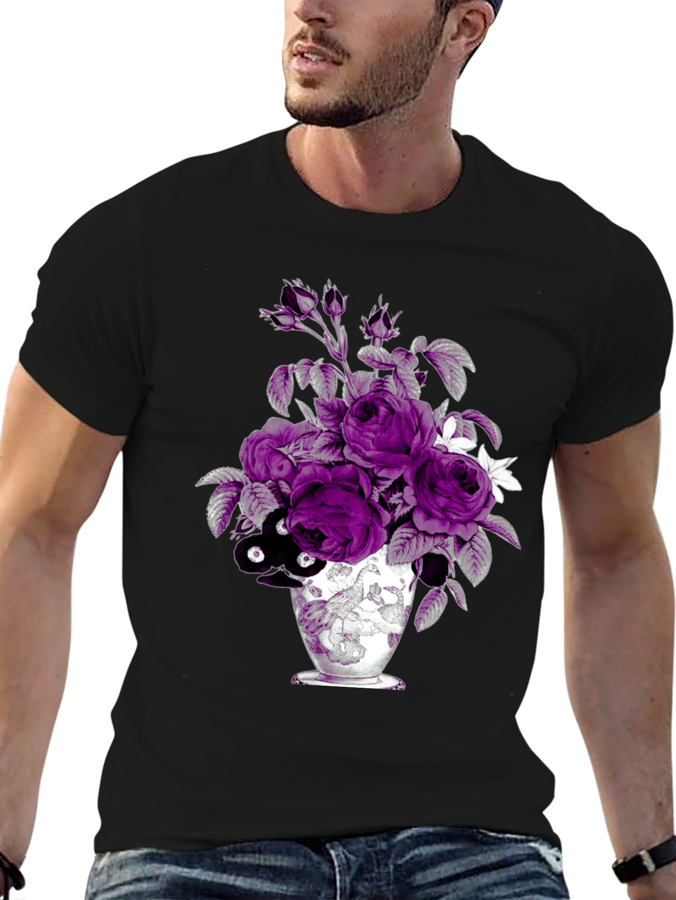 Floral Vase Graphic Tee - Unique Design