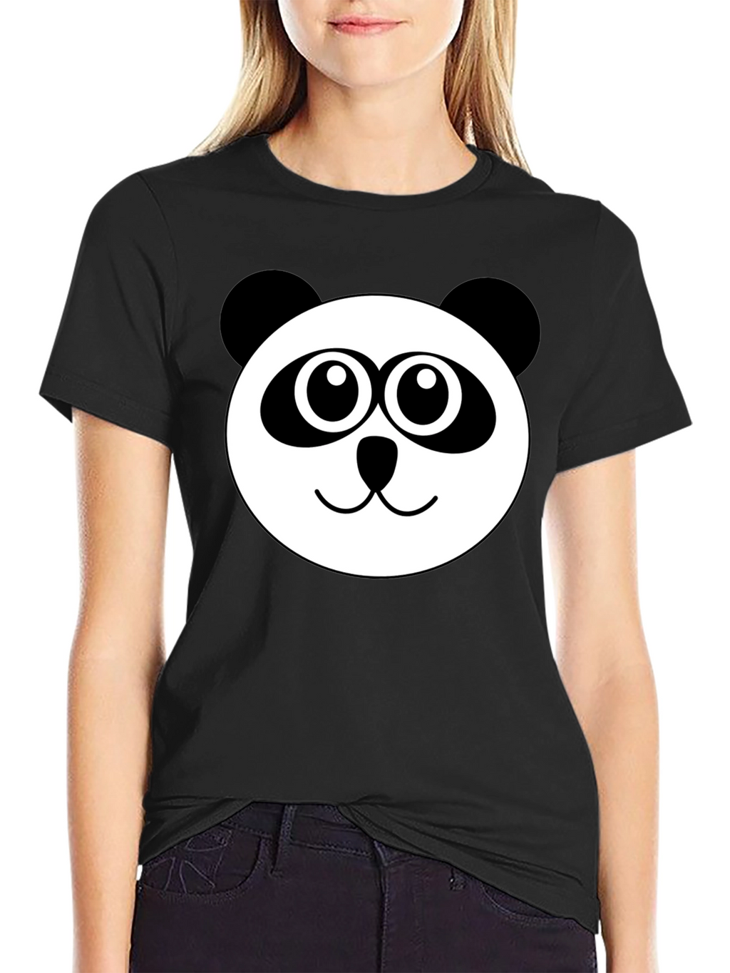 Cute Panda Face Black T-Shirt