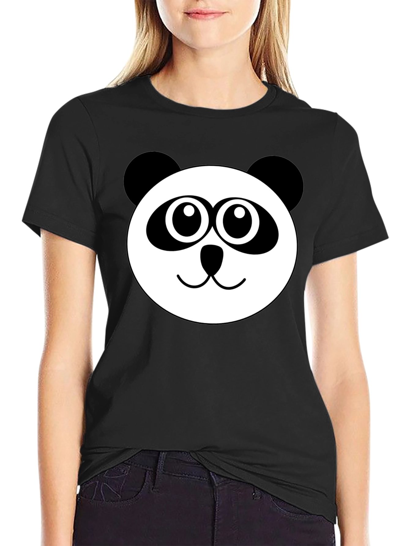 Cute Panda Face Black T-Shirt