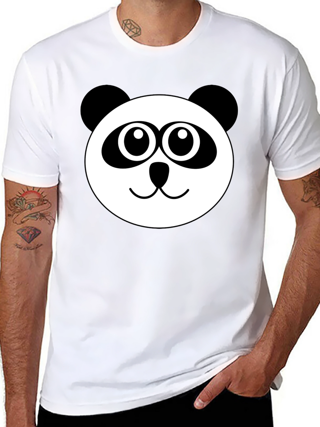 Cute Panda Face Black T-Shirt