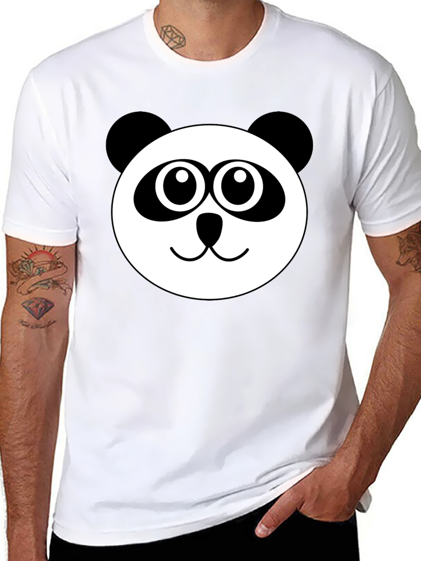 Cute Panda Face Black T-Shirt