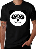 Cute Panda Face Black T-Shirt