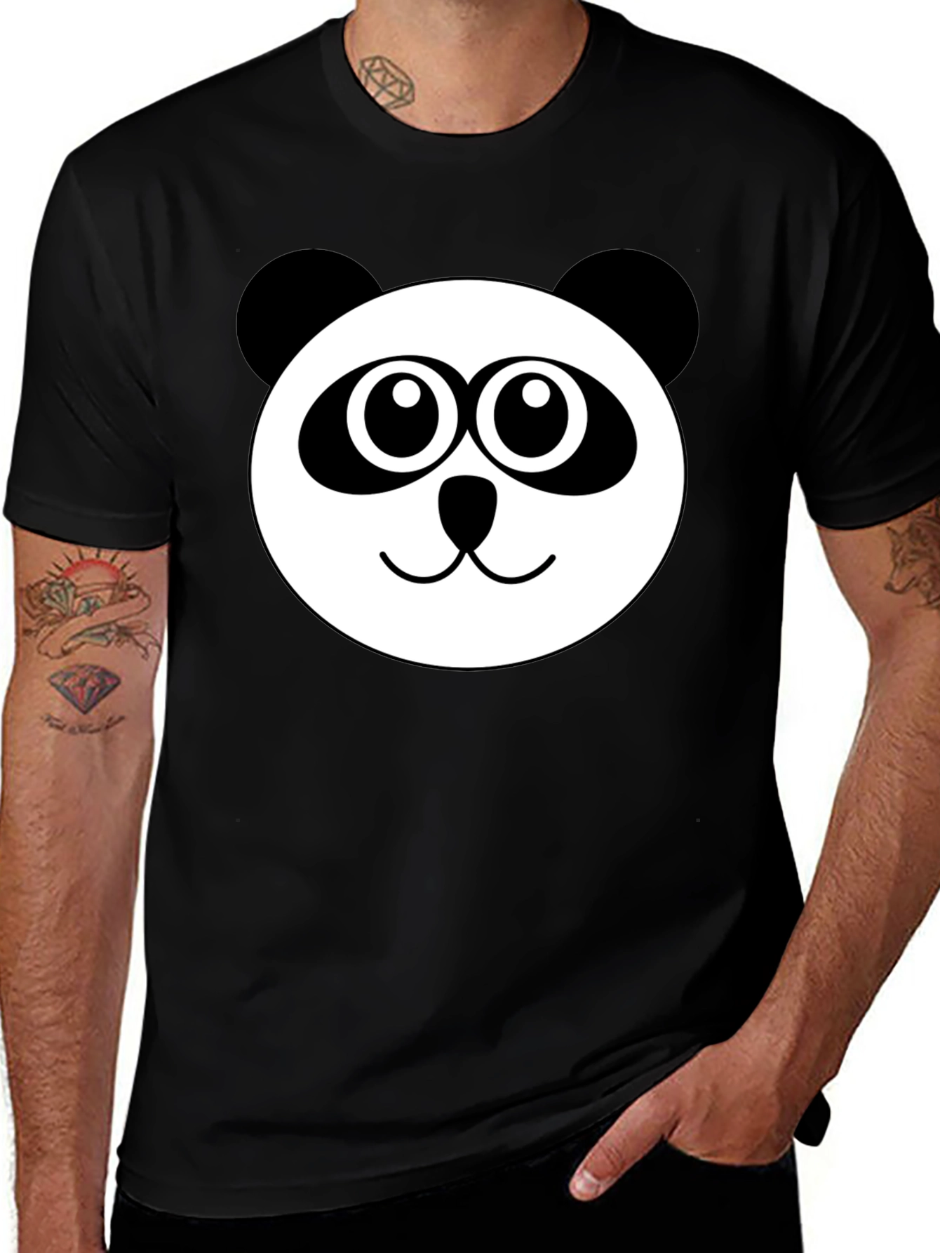 Cute Panda Face Black T-Shirt