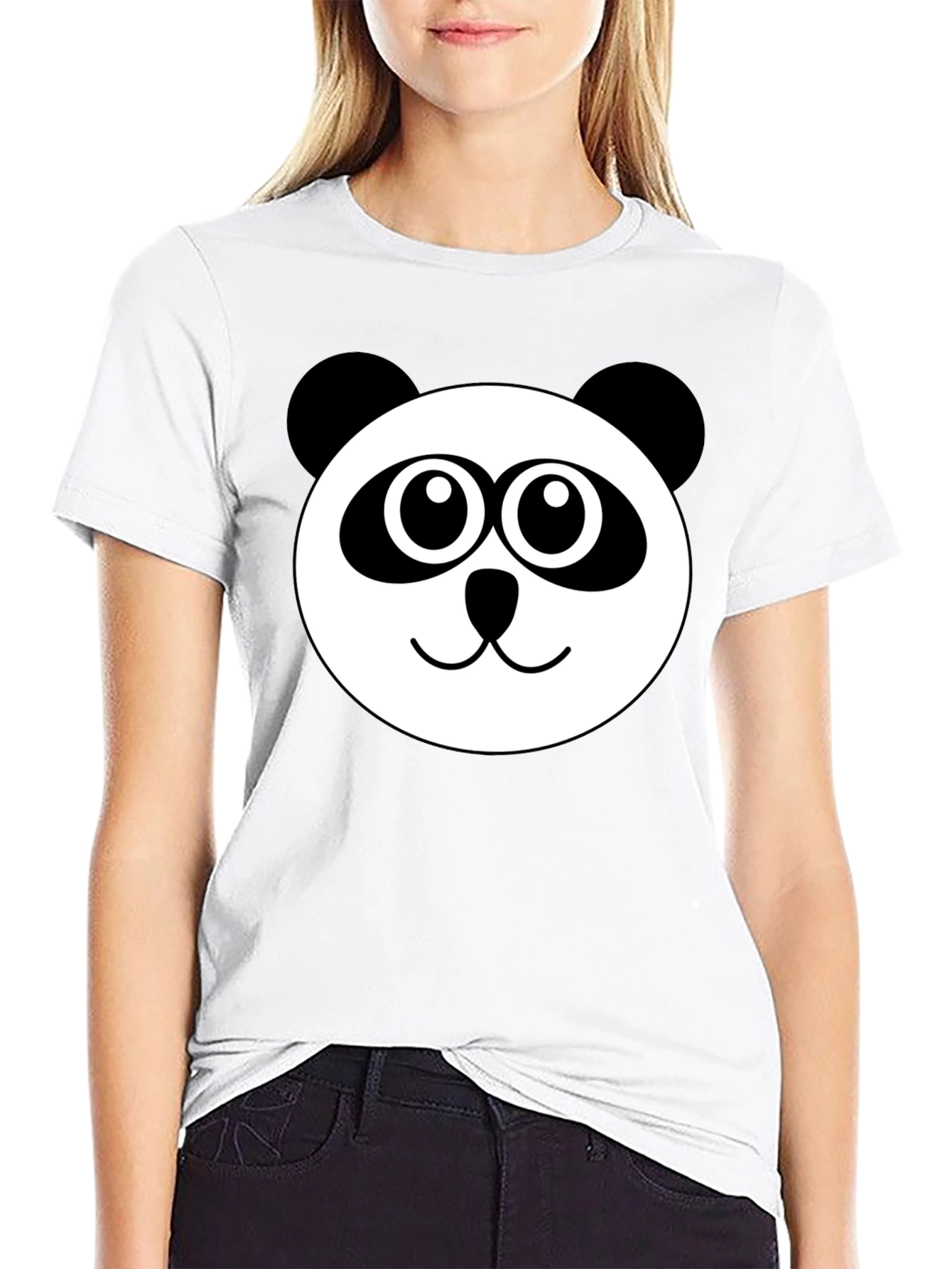 Cute Panda Face Black T-Shirt