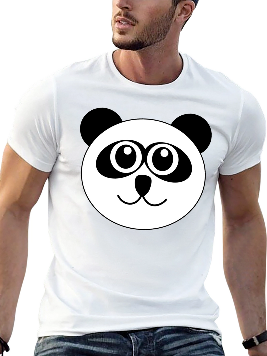 Cute Panda Face Black T-Shirt